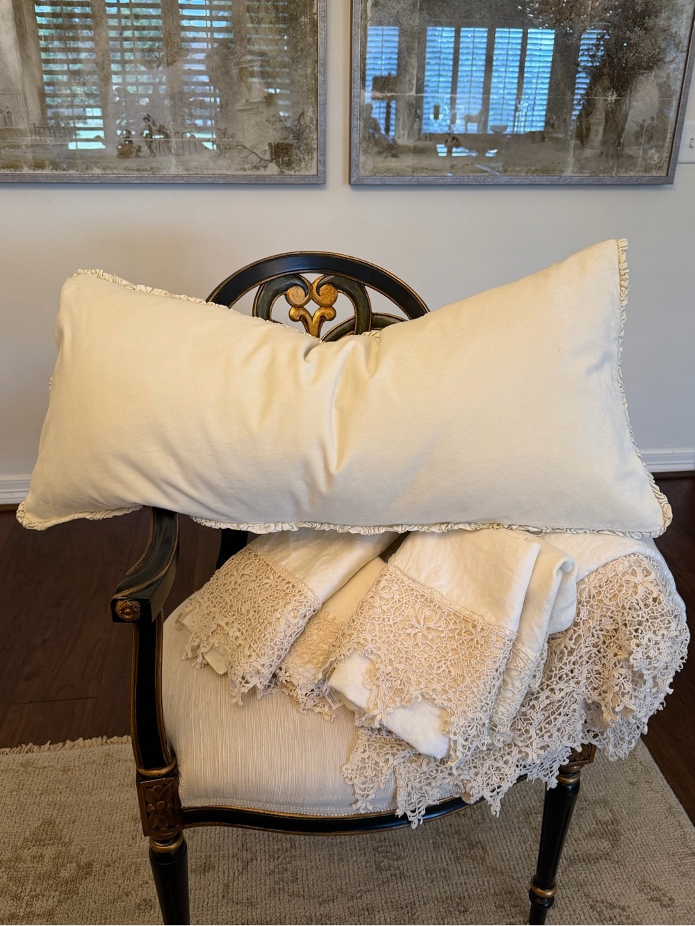 Bella Notte  Decorative Silk Velvet Lumbar Pillow in the color “Parchment”.